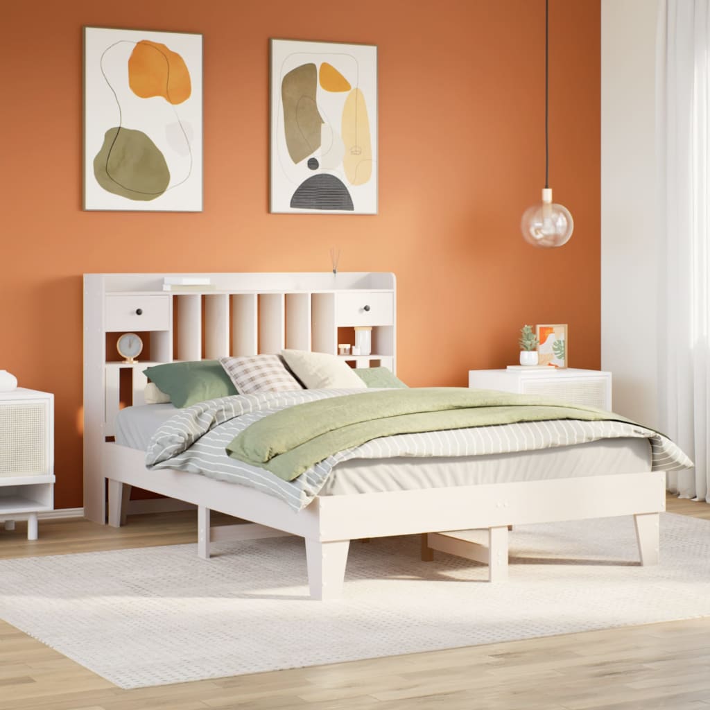 Cama sem colchão 150x200 cm madeira de pinho maciça branco