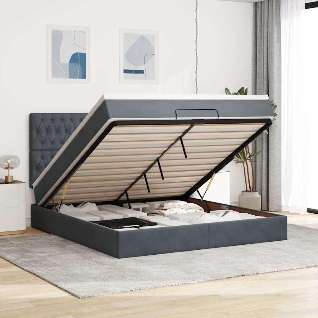Estrutura cama otomana colchões 160x200 cm cinzento escuro