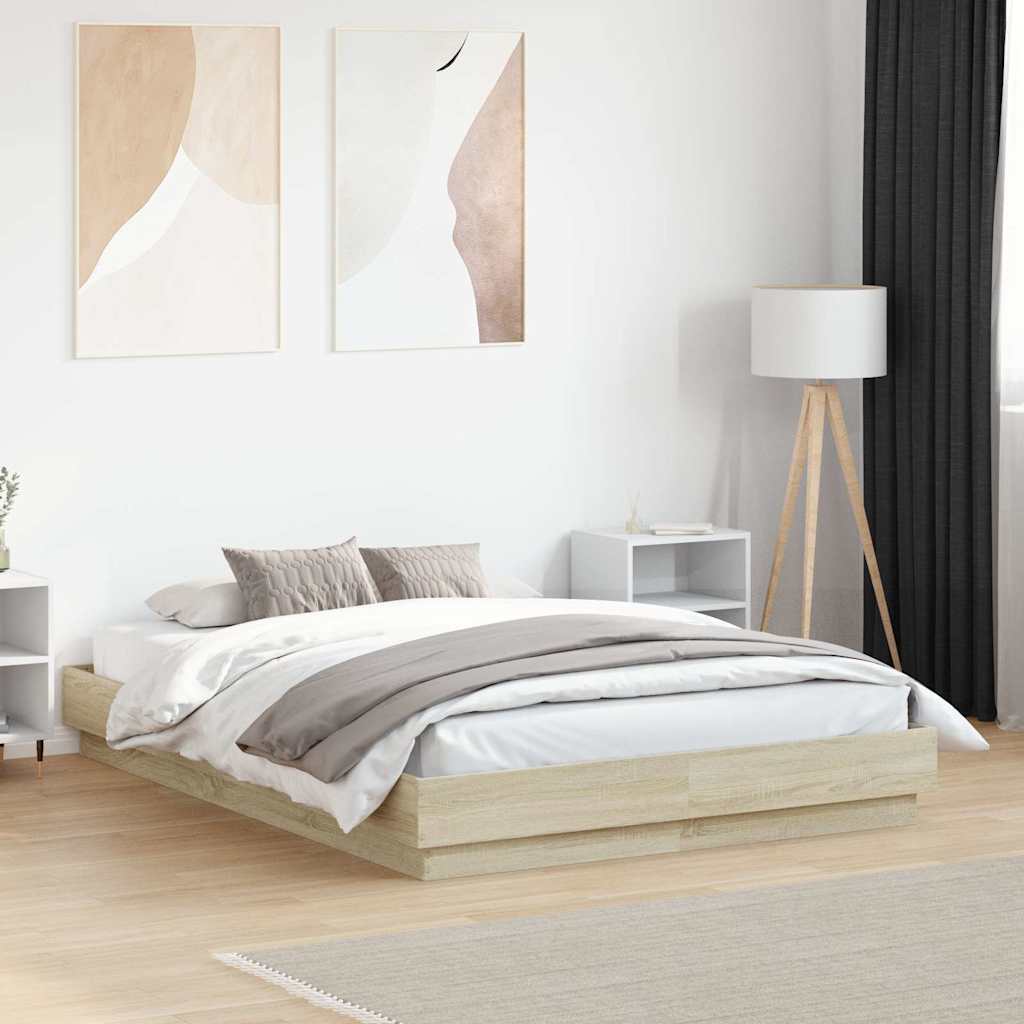 Estrutura de cama 140x190 cm derivados madeira carvalho sonoma