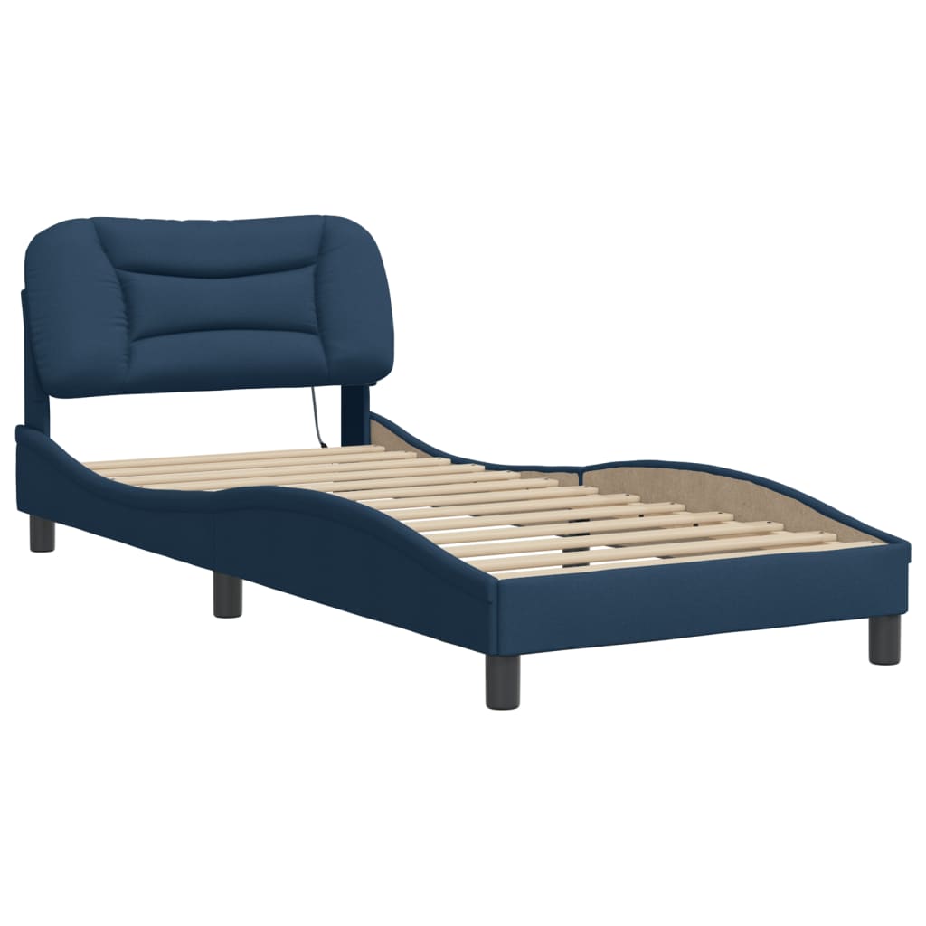 Estrutura de cama com LED sem colchão hvar 90x190 cm tecido azul