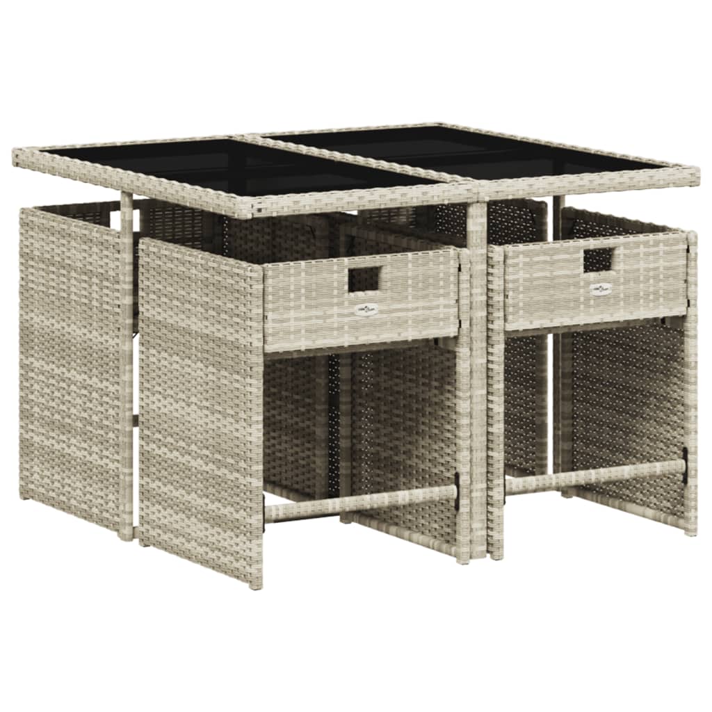 5 Pcs conjunto de jantar p/ jardim c/ almofadões cinzento claro