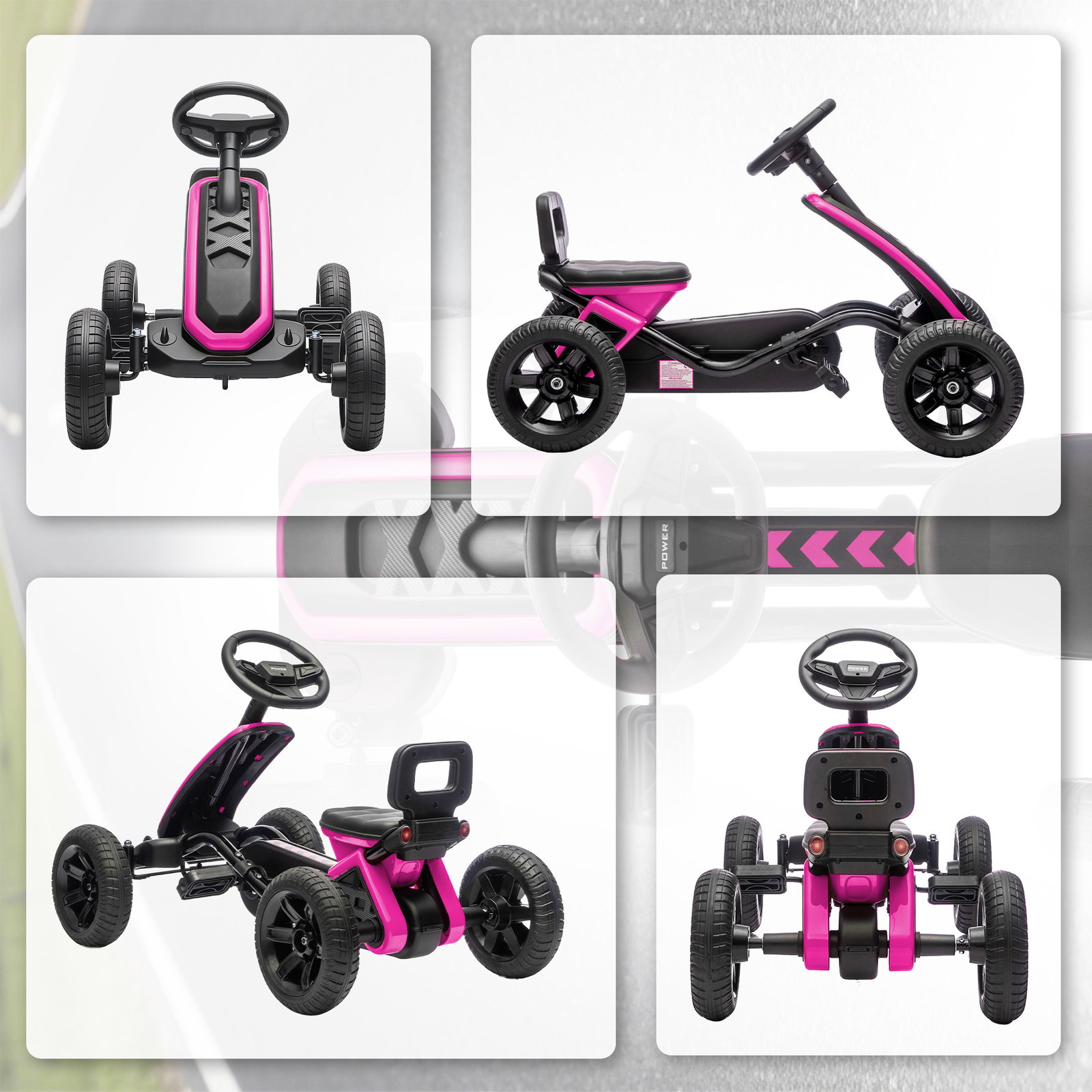 Kart pedais kart com rodas antiderrapantes de eva estrutura metálica carga 30 kg para crianças de 2-5 anos 85,5x49x57 cm rosa