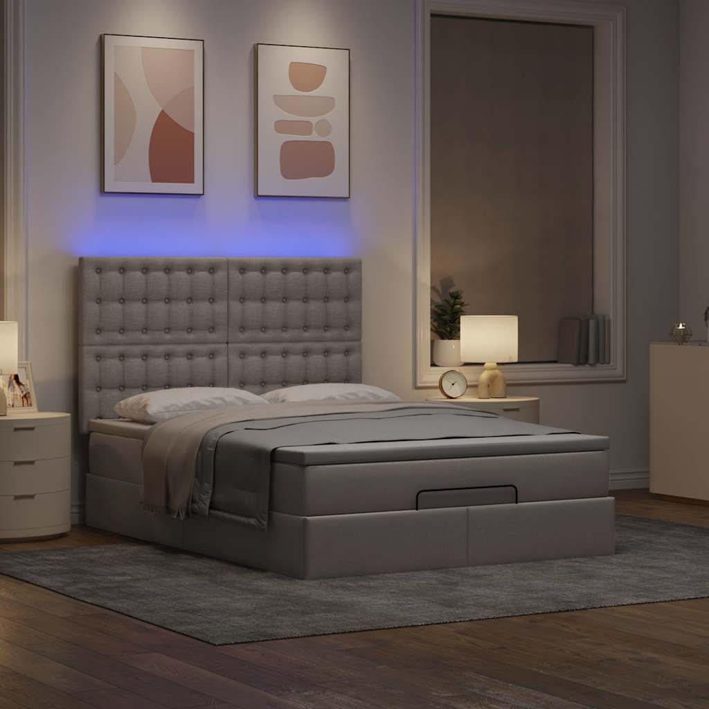 Estrutura de cama otomana com colchão tecido cinzento 140x190cm