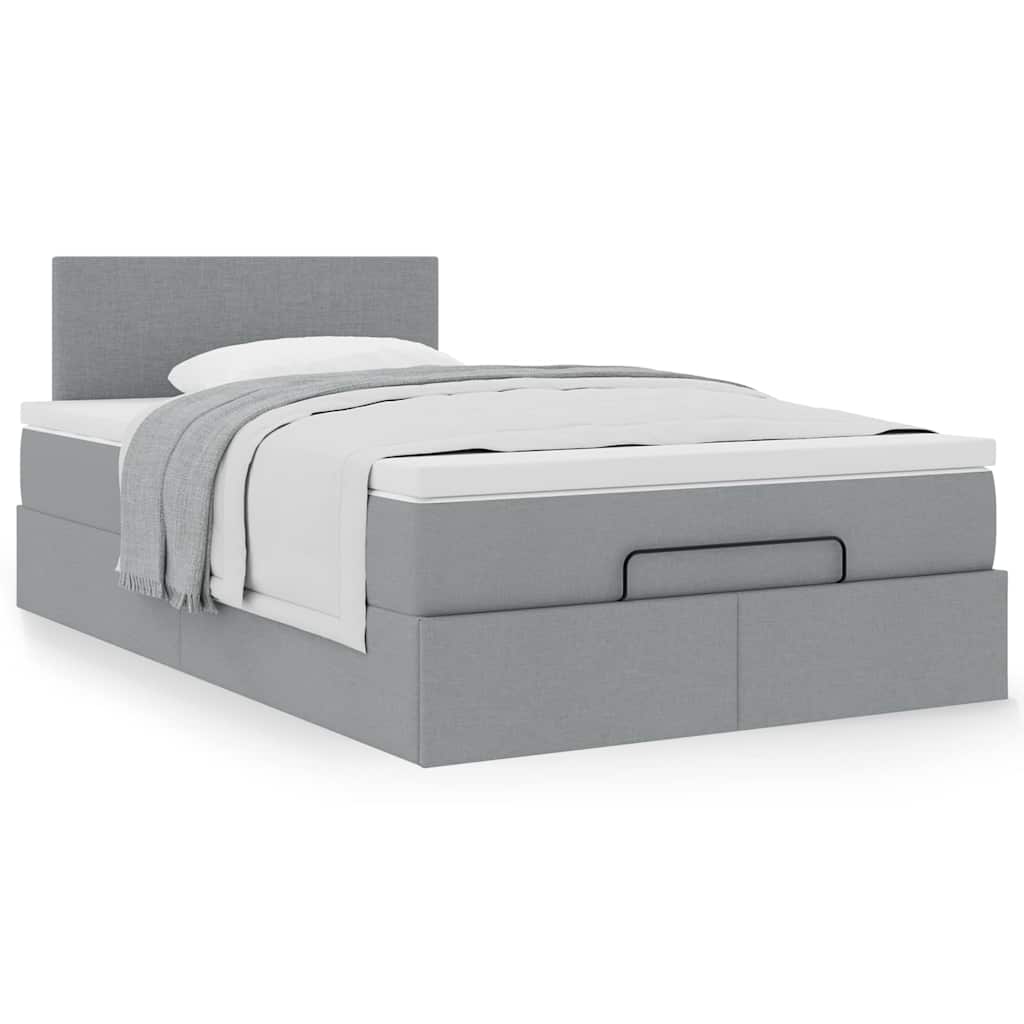 Cama otomana com colchão 120x190 cm tecido cinzento claro