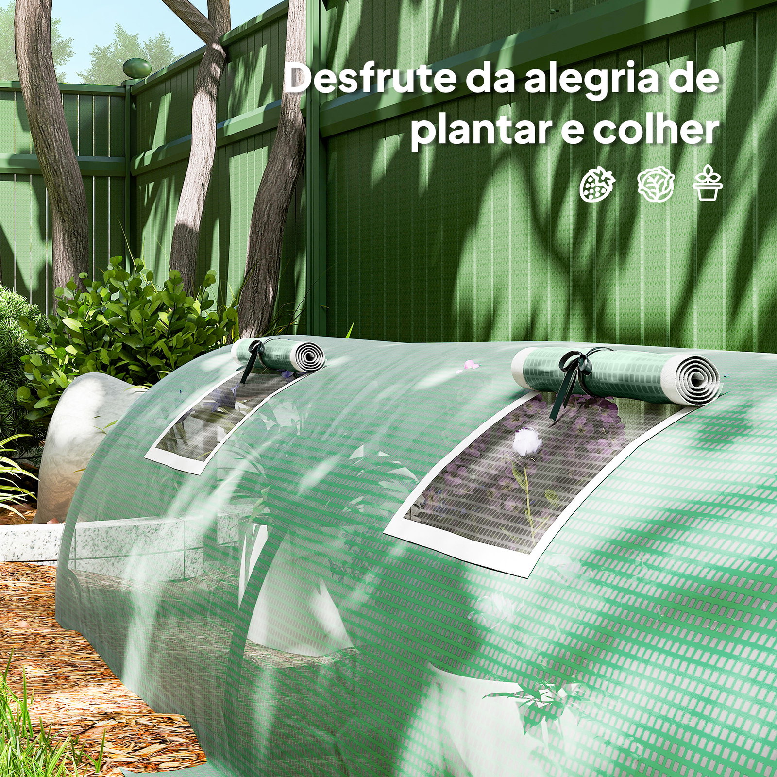 Estufa pequena para cultivo de plantas com 5 janelas estrutura em aço e cobertura de PE anti-UV 300x80x45 cm verde