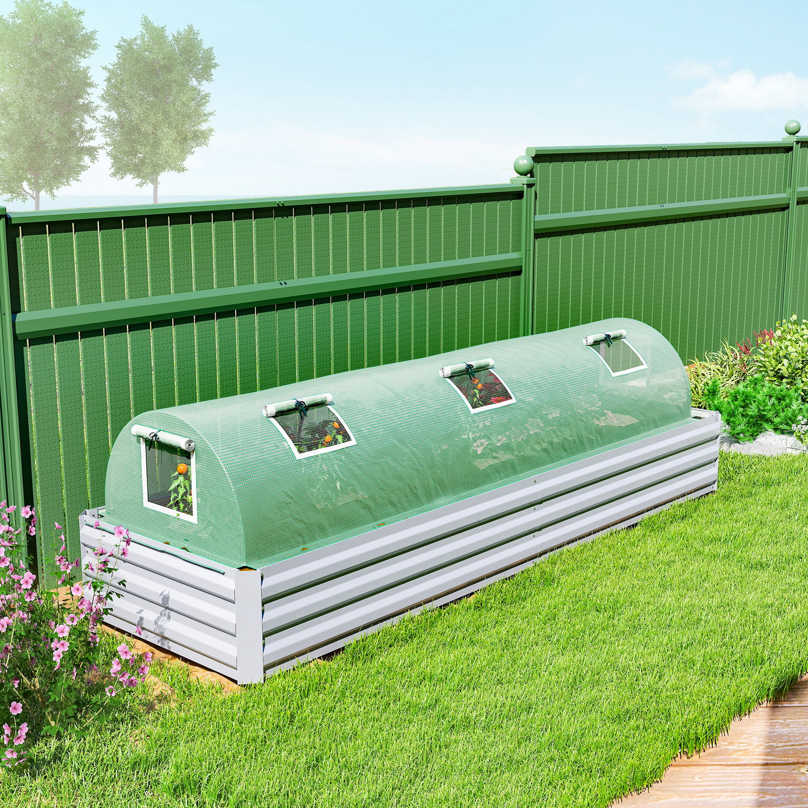 Estufa pequena para cultivo de plantas com 5 janelas estrutura em aço e cobertura de PE anti-UV 300x80x45 cm verde