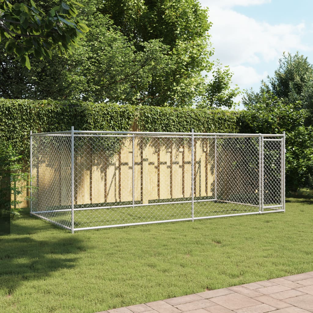 Jaula para cão com porta 4x2x1,5 m aço galvanizado cinzento