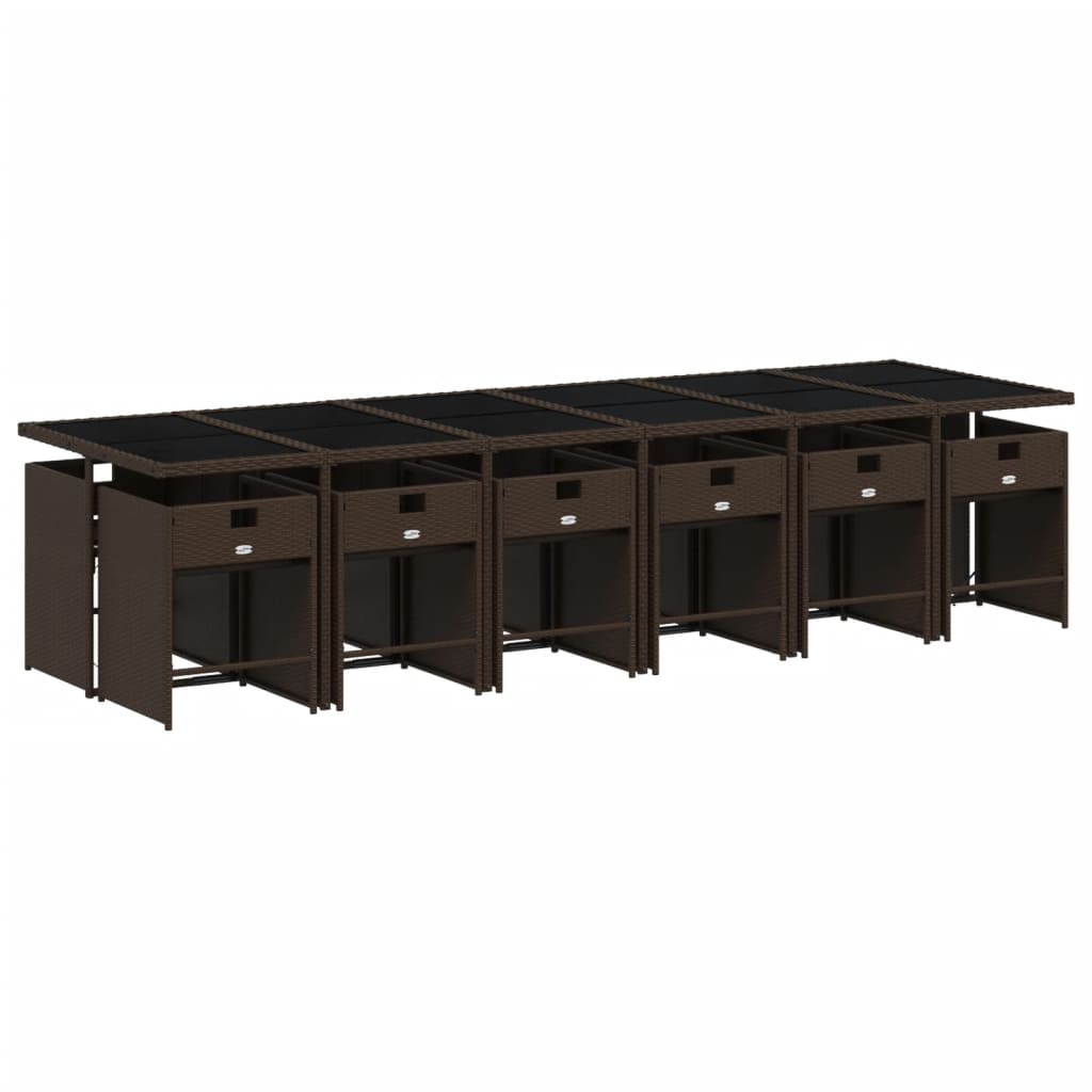 13 Pcs conjunto jantar p/ jardim c/ almofadões vime PE castanho