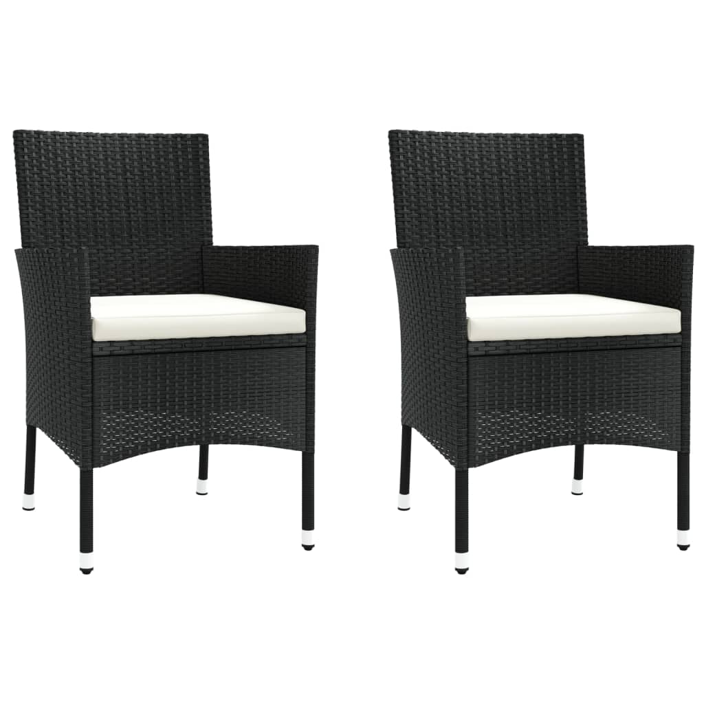 3 Pcs conjunto bistrô de jardim c/ almofadões vime PE preto