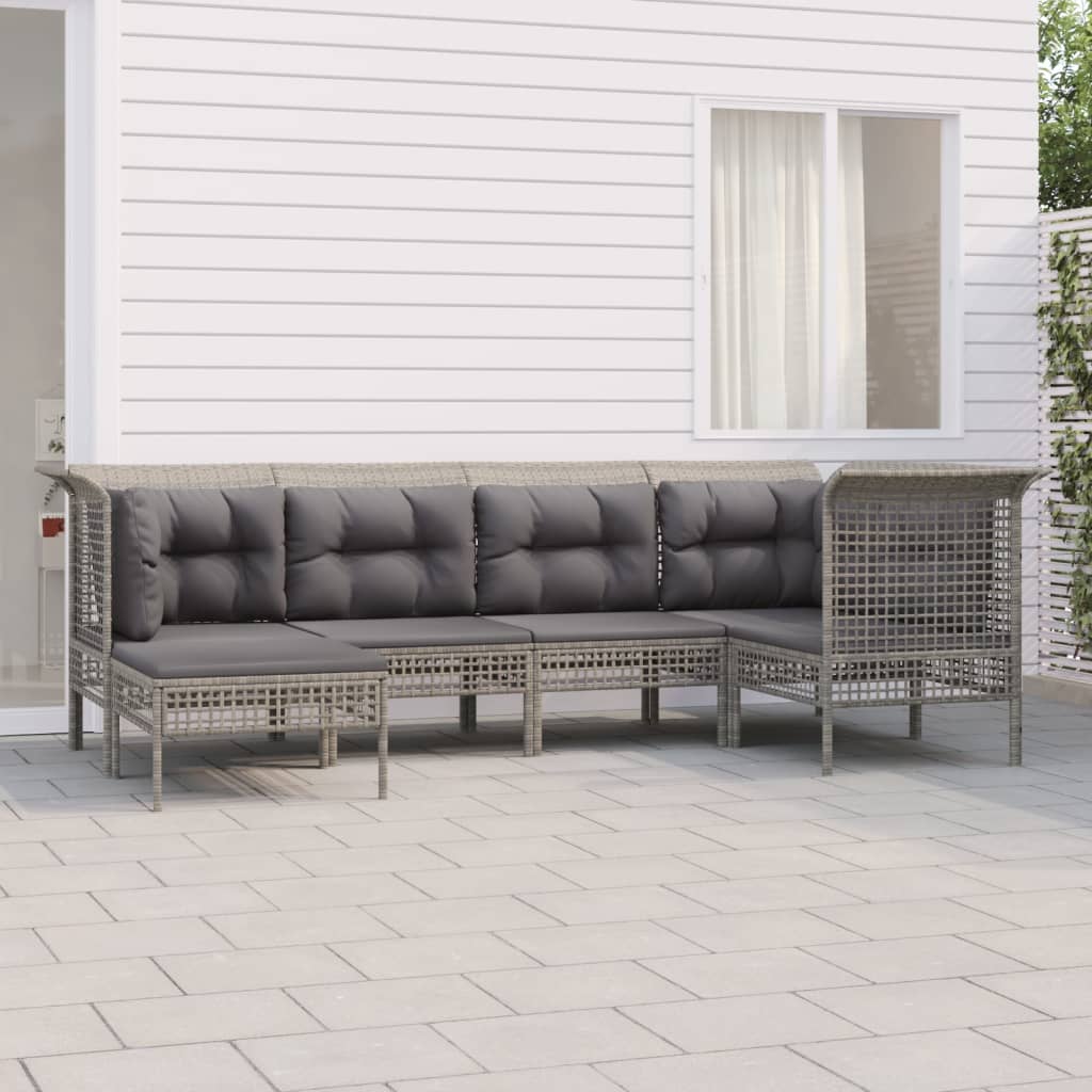 6 Pcs conjunto lounge de jardim c/ almofadões vime PE cinzento