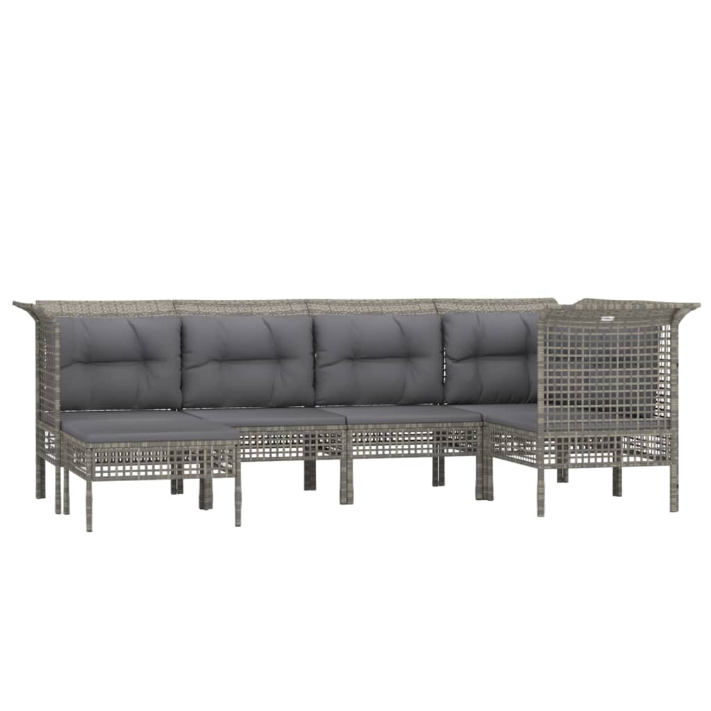 6 Pcs conjunto lounge de jardim c/ almofadões vime PE cinzento