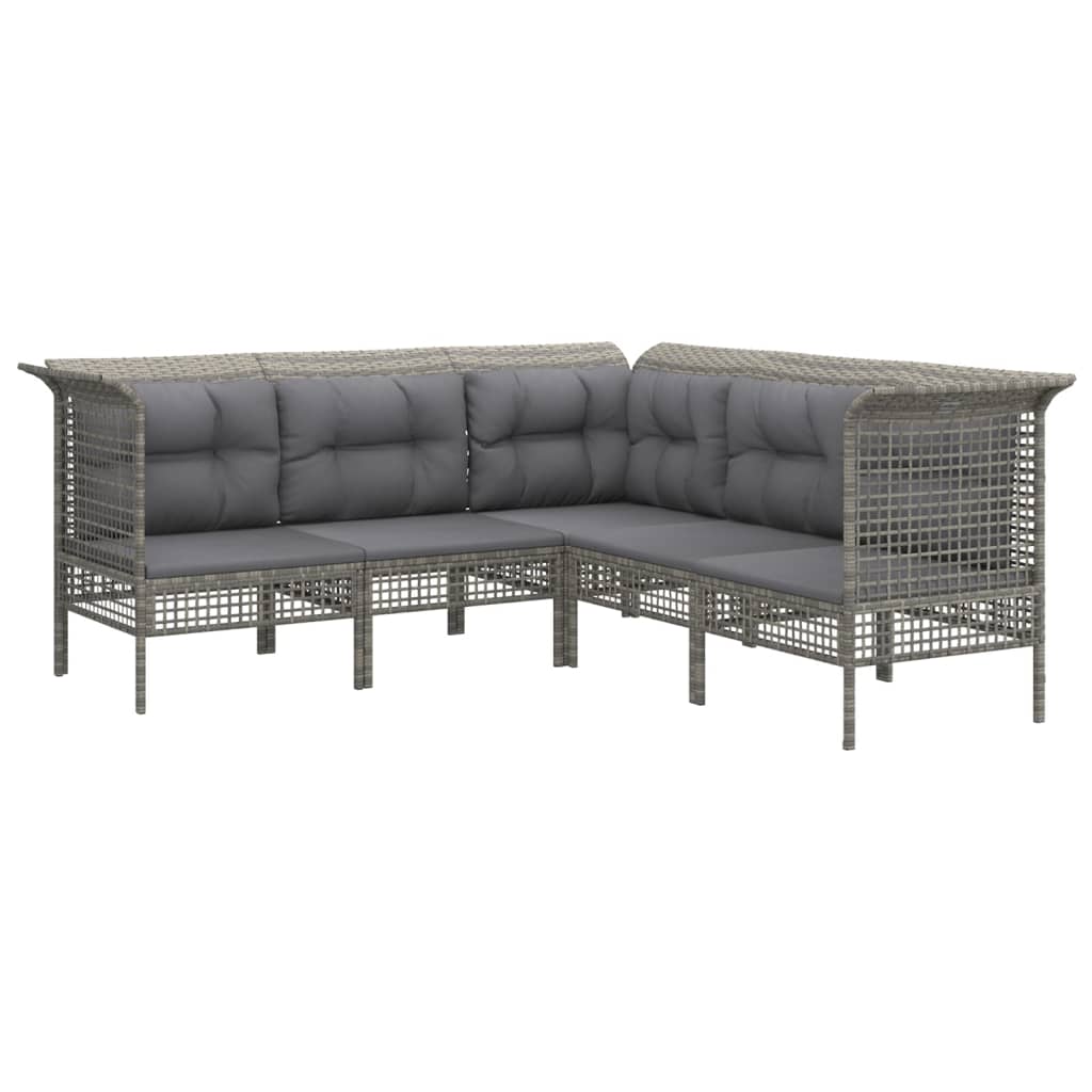 6 Pcs conjunto lounge de jardim c/ almofadões vime PE cinzento