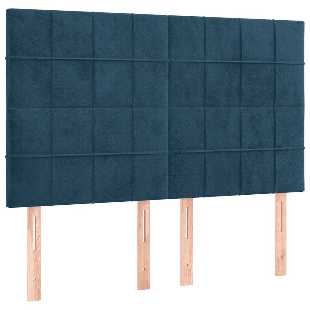 Cabeceira cama c/ luzes LED veludo 144x5x118/128cm azul-escuro