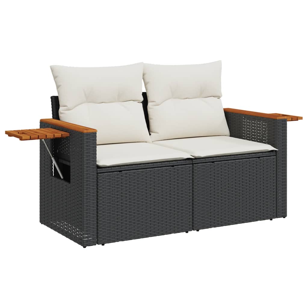 6 Pcs conjunto sofás de jardim c/ almofadões vime PE preto
