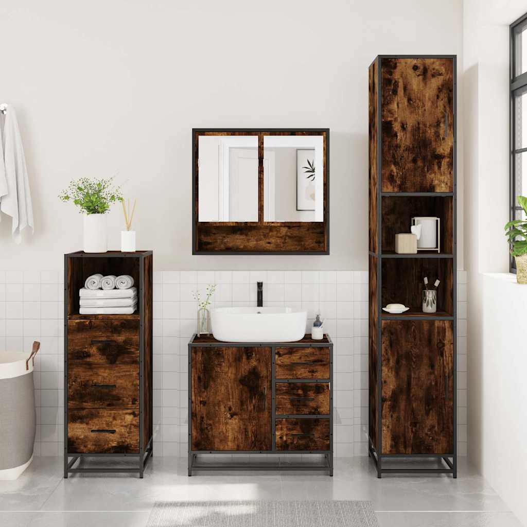 3 Pcs conjunto de móveis wc madeira processada carvalho fumado