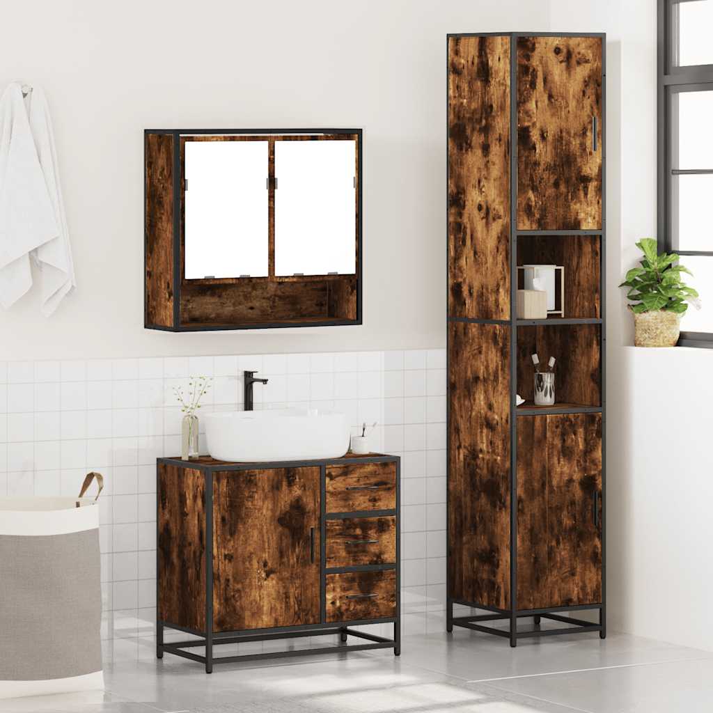 3 Pcs conjunto de móveis wc madeira processada carvalho fumado