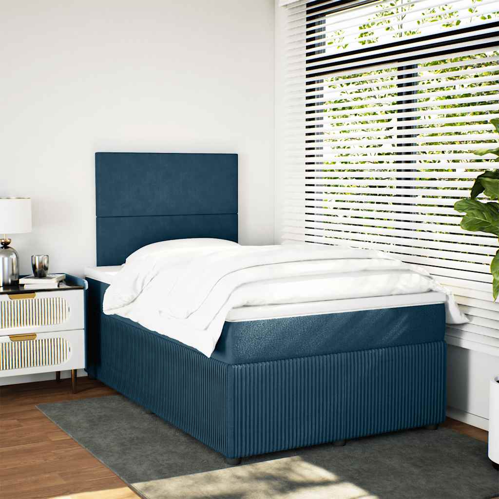 Cama boxspring com colchão 120x190 cm veludo azul