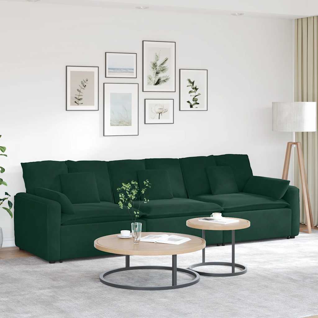 Sofá modular com almofadas verde-escuro
