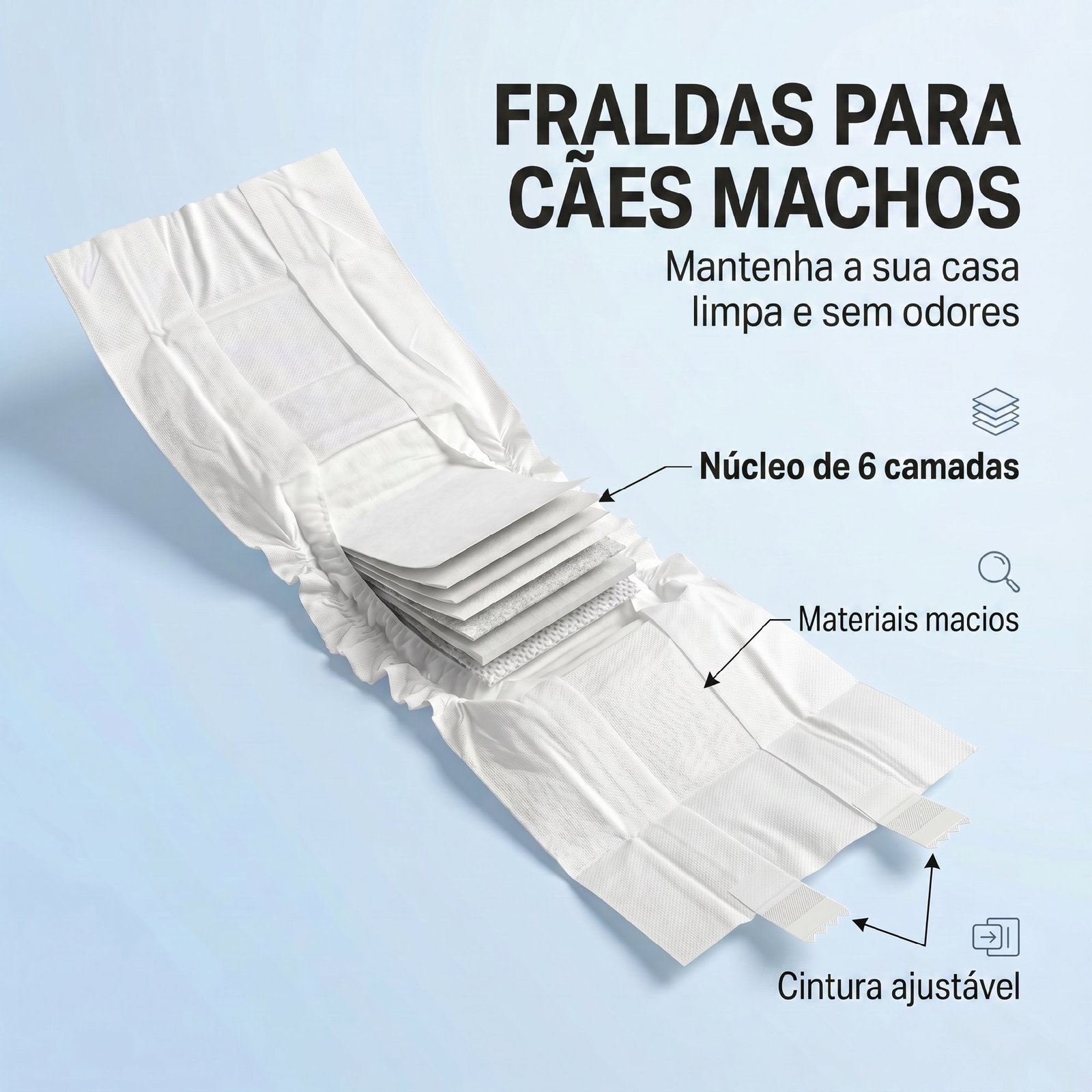 Fraldas descartáveis para cães machos 48 unidades super absorventes antifugas para cães tamanho m
