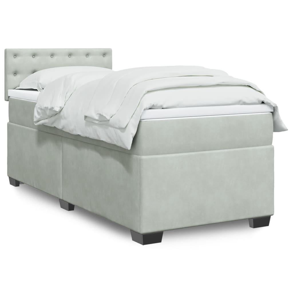 Cama com molas/colchão 90x200 cm veludo cinza-claro