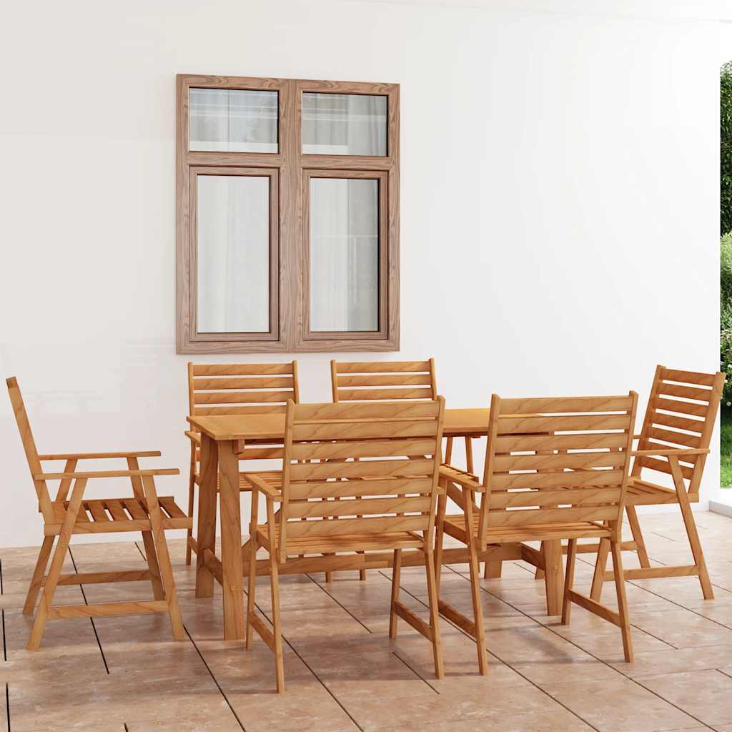 7 Pcs conjunto de jantar para jardim madeira de acácia maciça