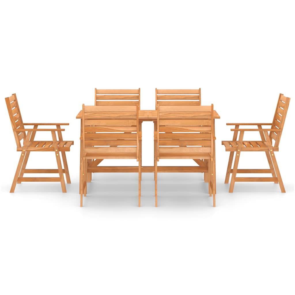 7 Pcs conjunto de jantar para jardim madeira de acácia maciça