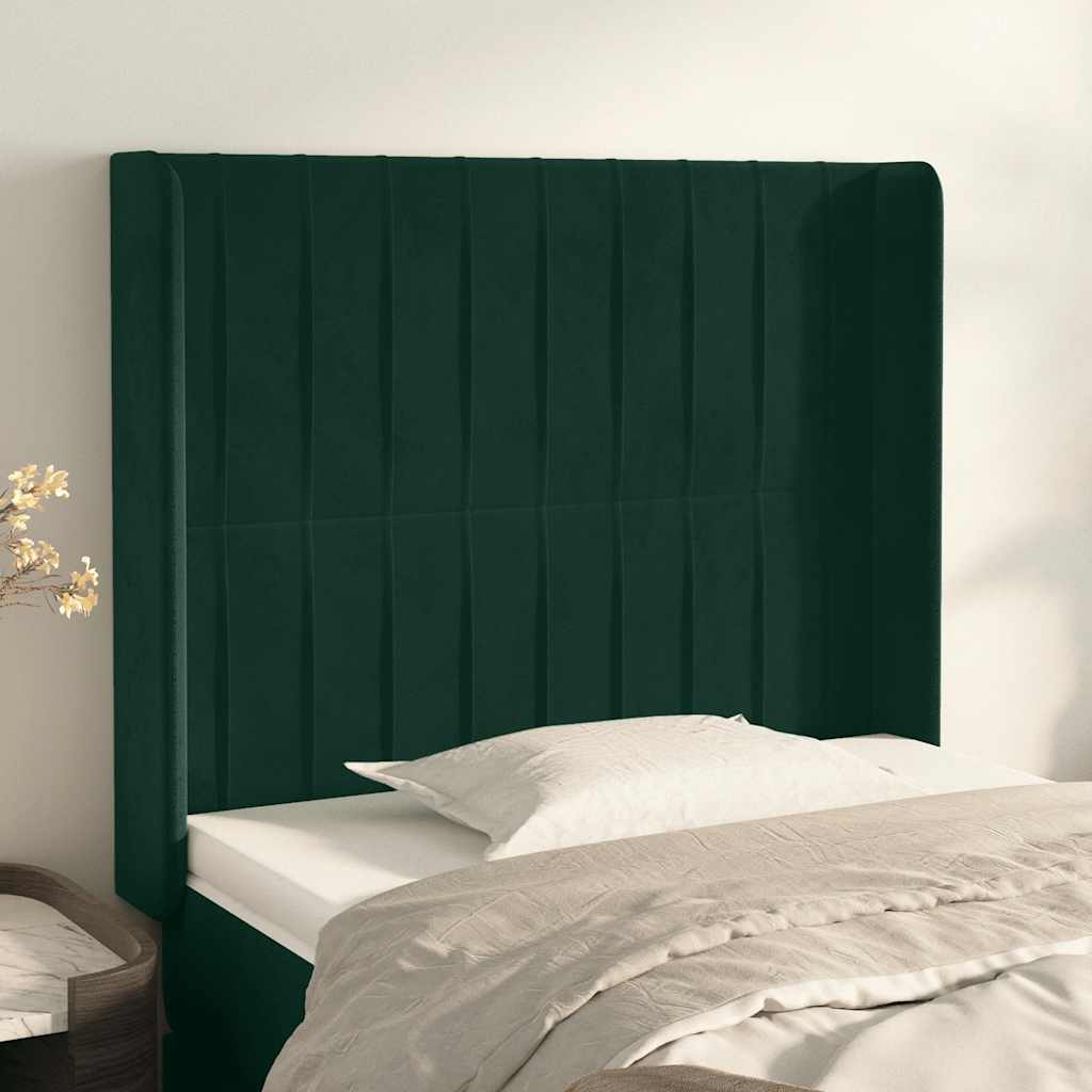 Cabeceira cama c/ abas veludo 83x16x118/128 cm verde-escuro