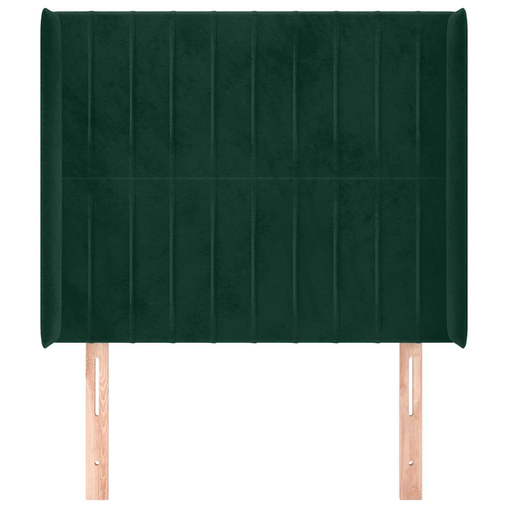 Cabeceira cama c/ abas veludo 83x16x118/128 cm verde-escuro