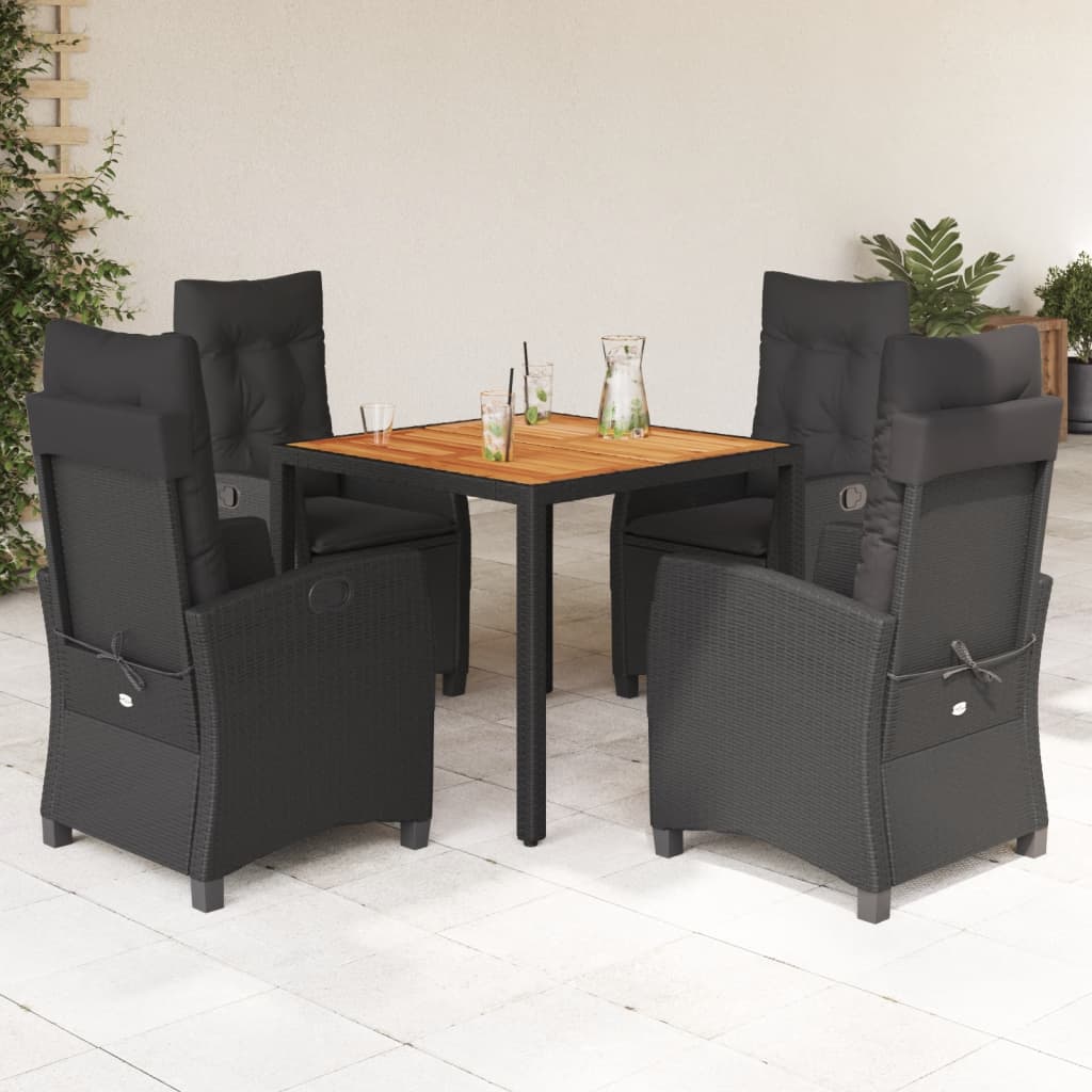 5 Pcs conjunto de jantar p/ jardim c/ almofadões vime PE preto