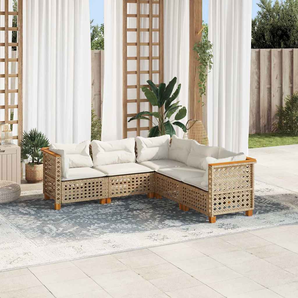 5 Pcs conjunto de sofás p/ jardim com almofadões vime PE bege