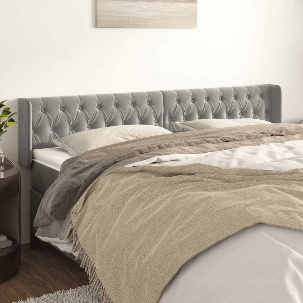 Cabeceira de cama c/ abas veludo 203x16x78/88 cm cinzento-claro