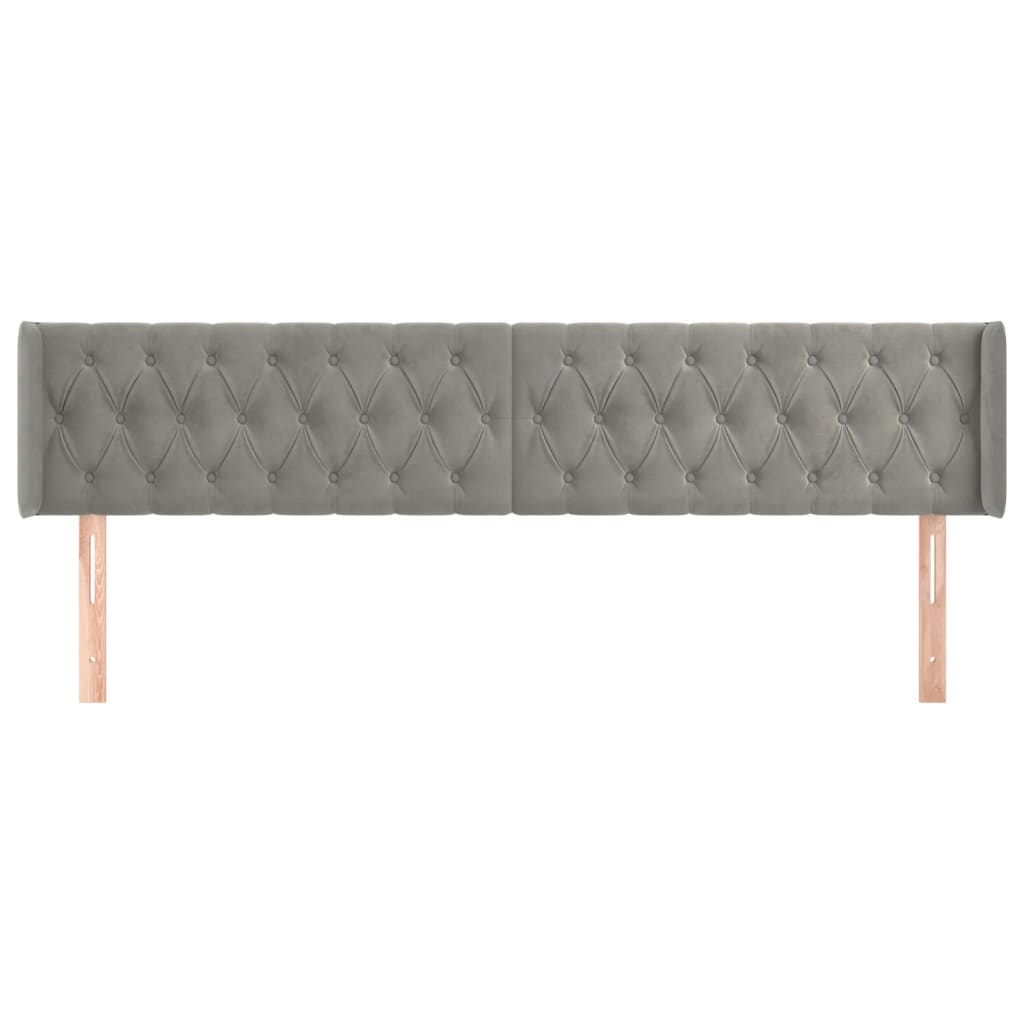 Cabeceira de cama c/ abas veludo 203x16x78/88 cm cinzento-claro