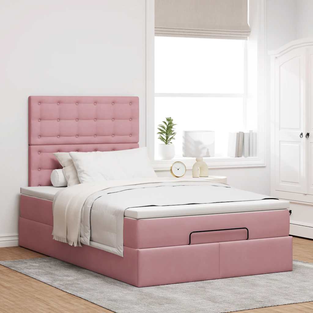Moldura de cama otomana com colchões rosa 120x190 cm veludo