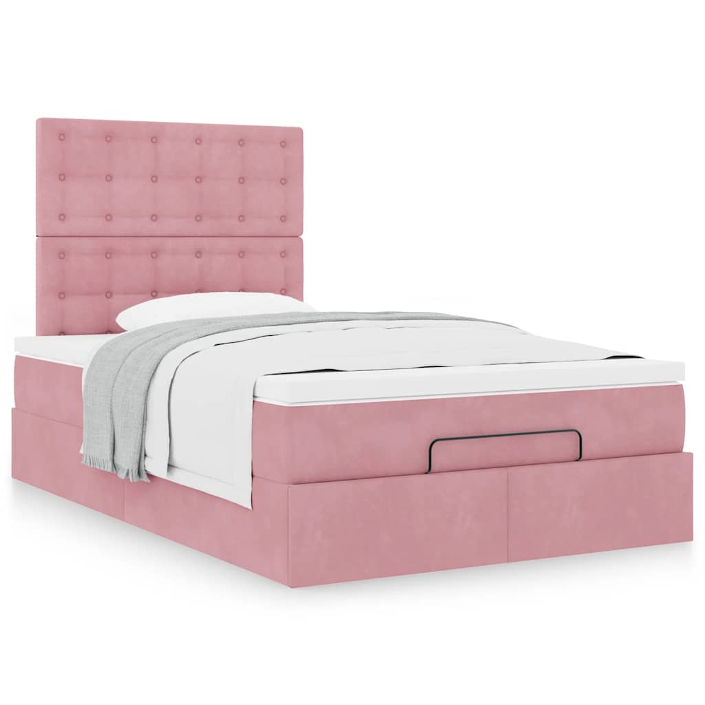 Moldura de cama otomana com colchões rosa 120x190 cm veludo
