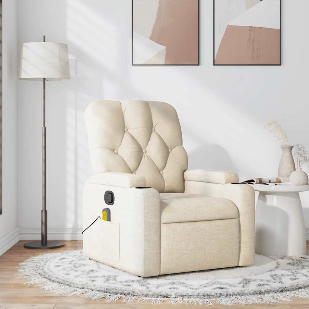 Poltrona de massagens reclinável tecido cor creme