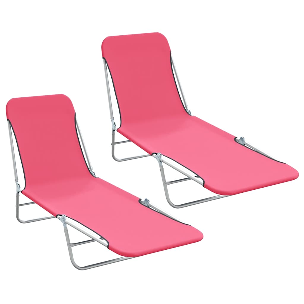 Espreguiçadeiras dobráveis 2 pcs aço e tecido rosa