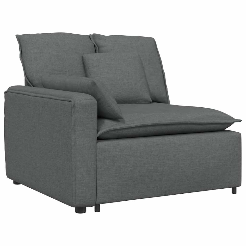 Sofá modular com apoio para os pés e almofadas, tecido cinza escuro