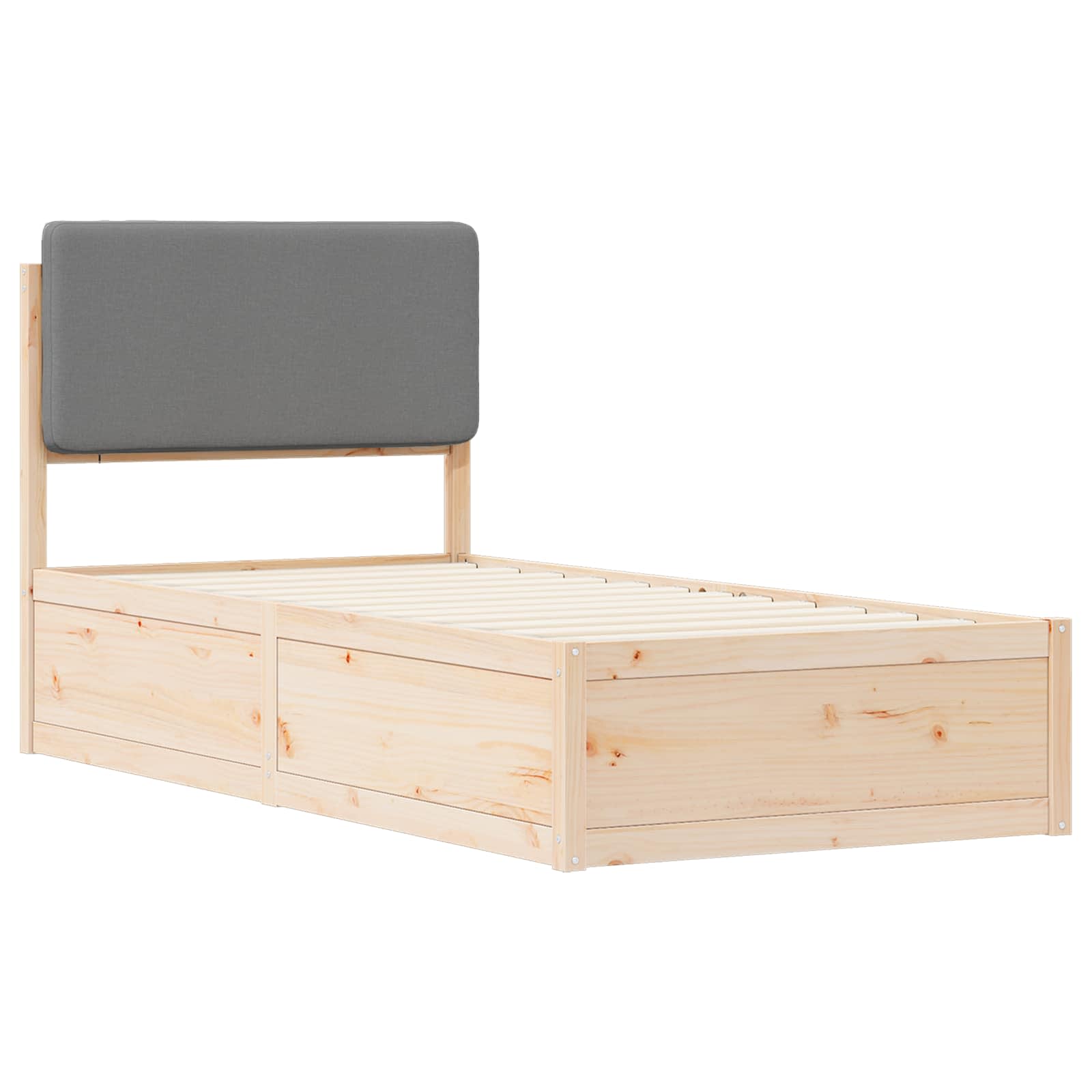 Estrutura de cama com cabeceira estofada cinzento-claro