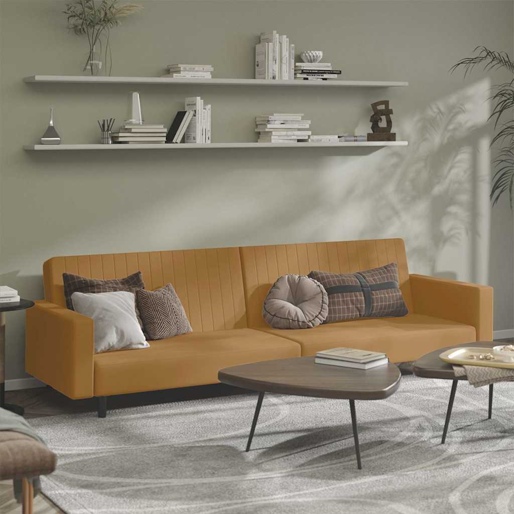 Sofá-cama de 2 lugares veludo castanho