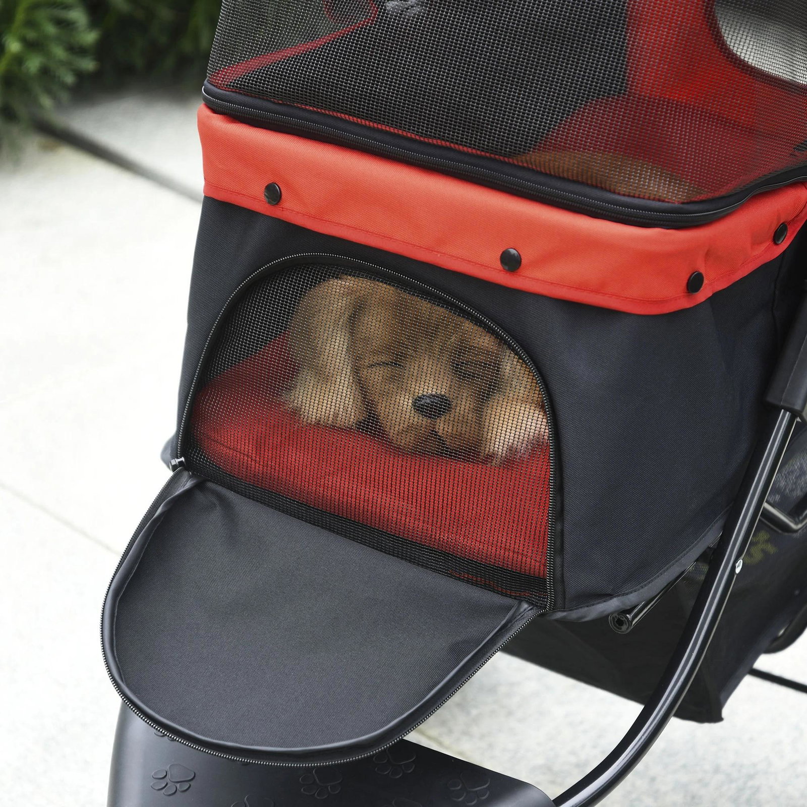 Carrinho dobrável para animais de estimação com 3 rodas Correias de segurança e cesto de armazenamento 109,5x54,5x106,5 cm Verme
