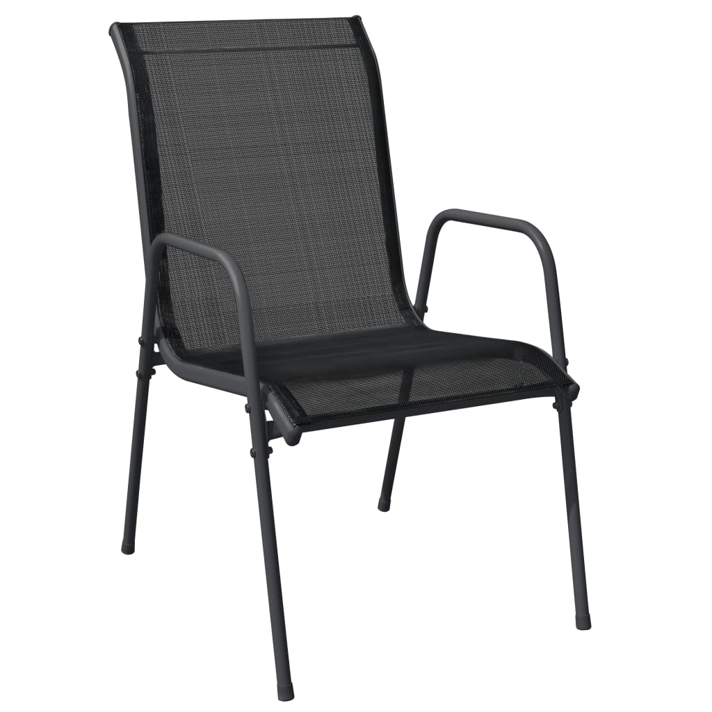 3 Pcs conjunto de jantar para jardim aço e textilene preto