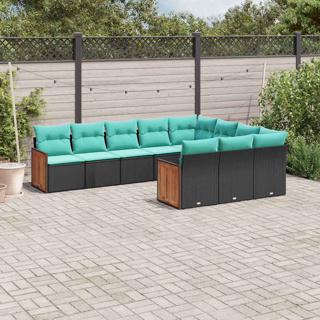 Conjunto de sofá de jardim com 10 peças e almofadas em rattan sintético preto