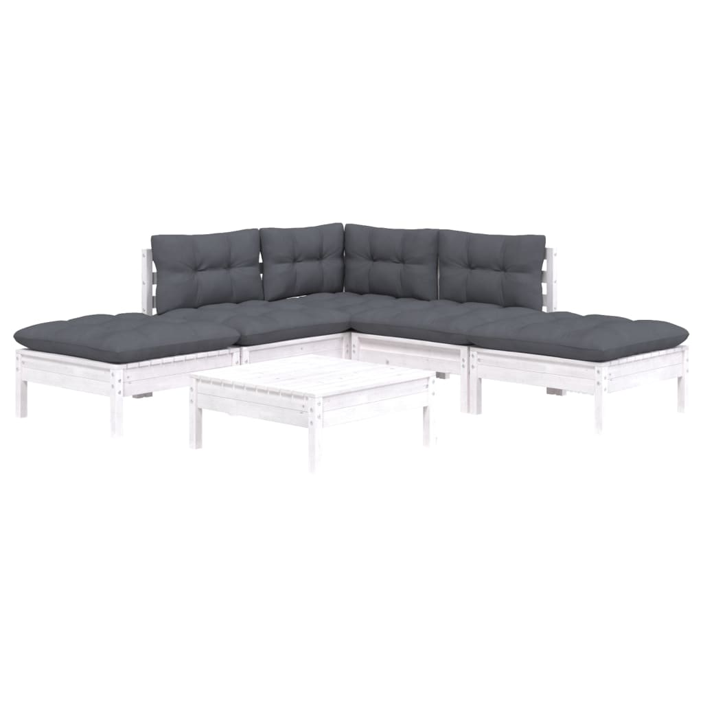 6 Pcs conjunto lounge de jardim c/ almofadões pinho branco