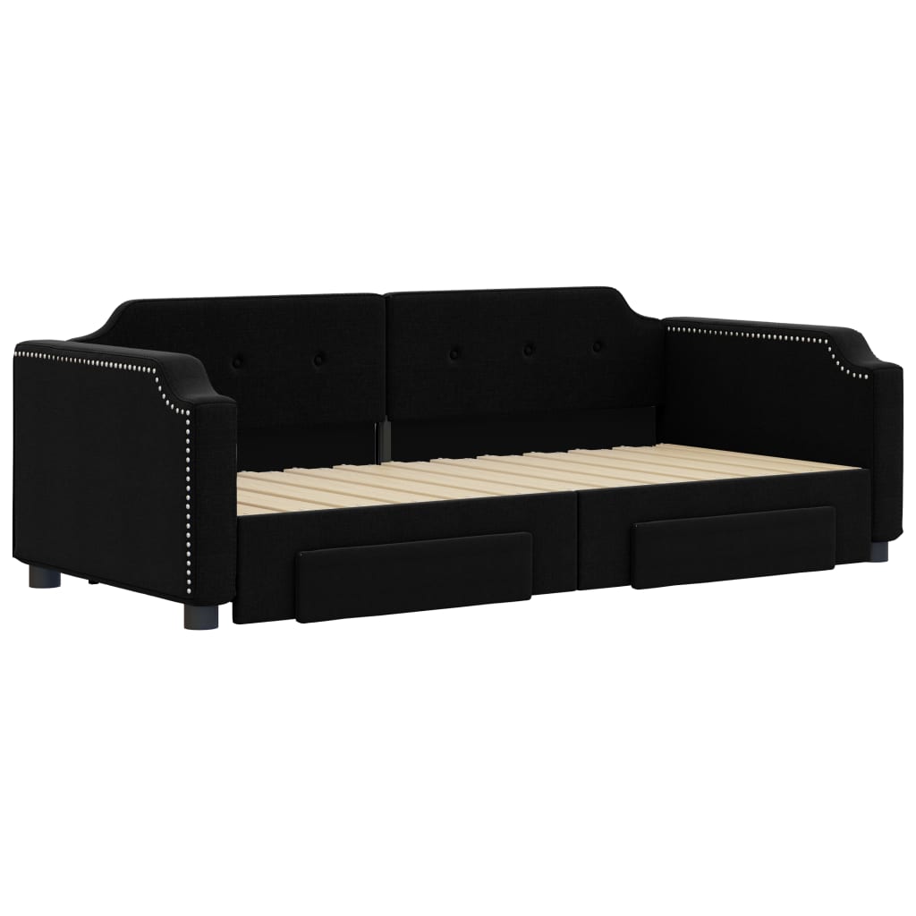 Sofá-cama com gavetão e gavetas 100x200 cm tecido preto