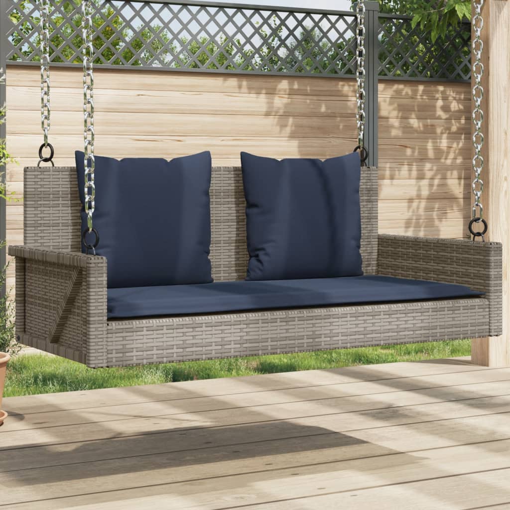 Banco de balanço com almofadas cinza 119x56x48 cm vime sintético