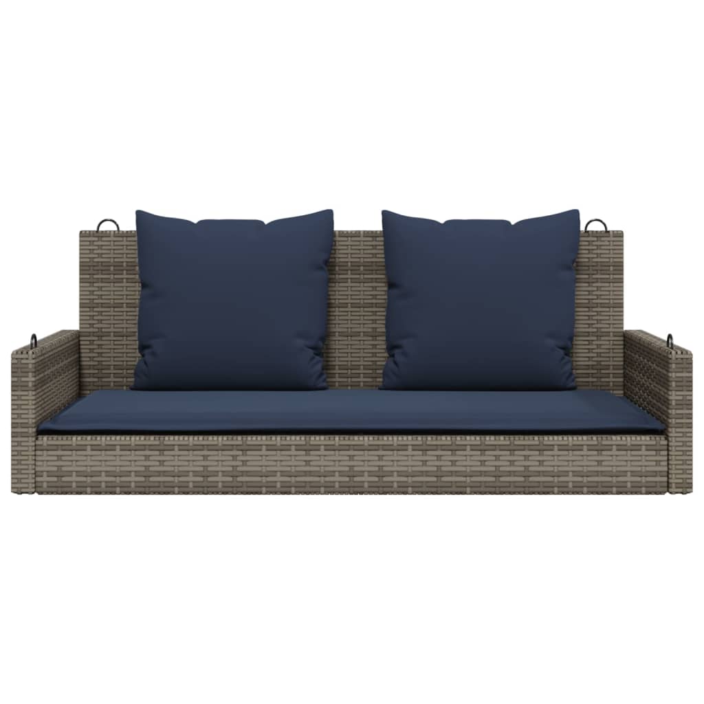 Banco de balanço com almofadas cinza 119x56x48 cm vime sintético