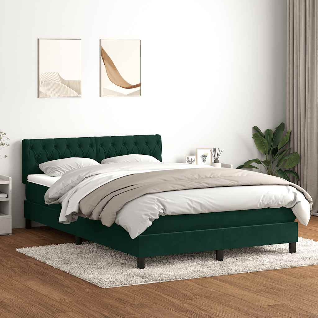 Cama com molas/colchão 160x220 cm veludo verde-escuro