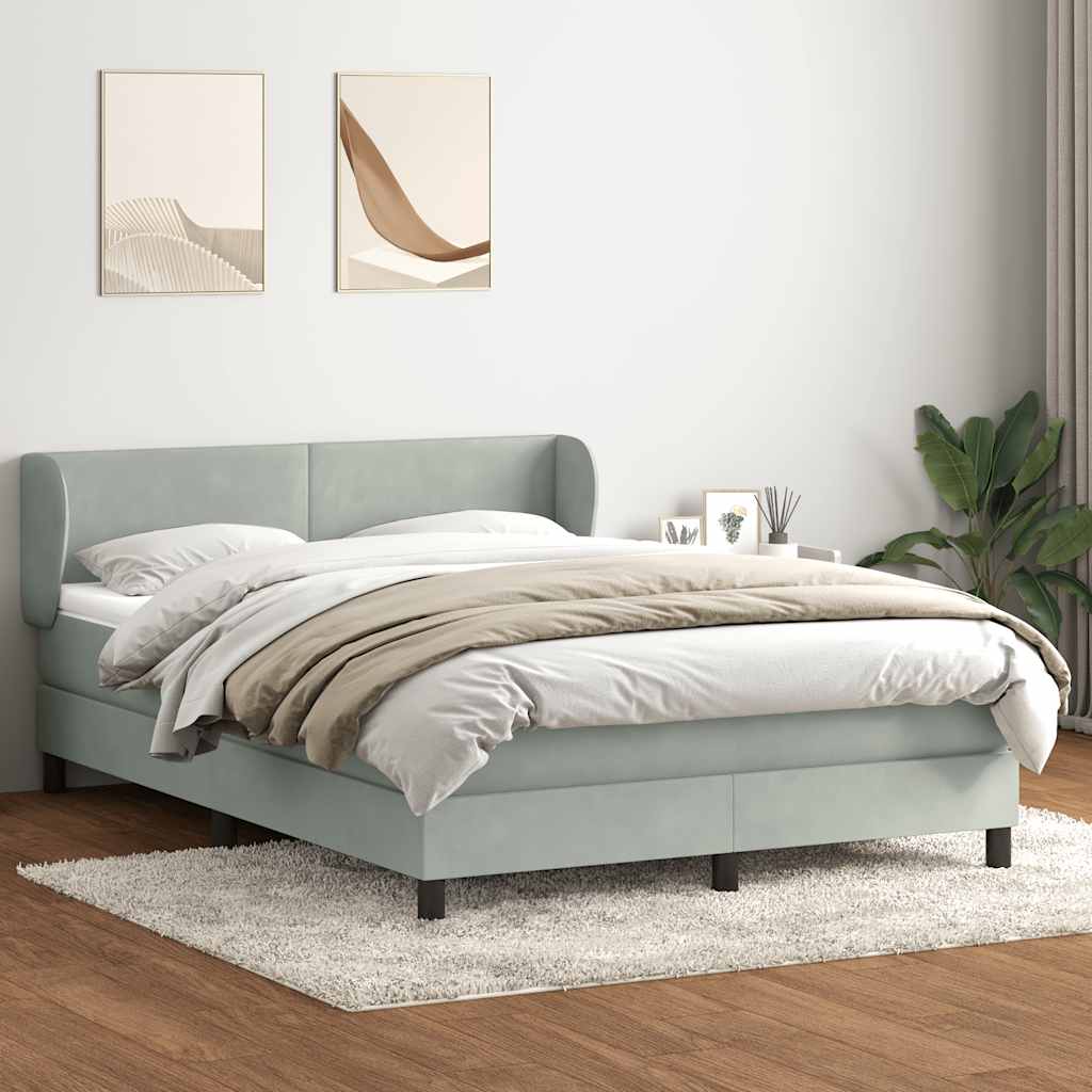 Cama com molas/colchão 160x210 cm veludo cinzento-claro