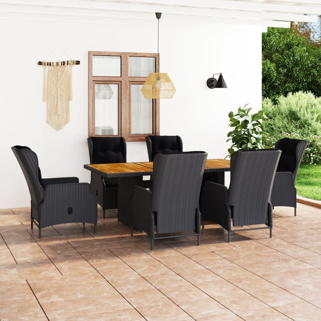 7 Pcs conj. jantar exterior c/ almofadões vime PE cinza-escuro