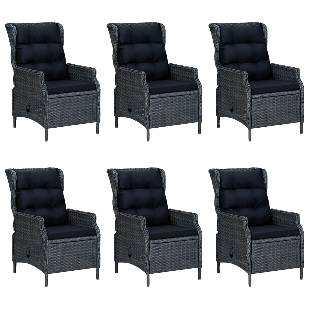 7 Pcs conj. jantar exterior c/ almofadões vime PE cinza-escuro